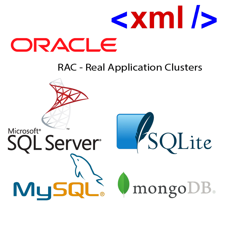 XML, Clusters Oracle, SQL Server, MySQL, SQLite, MongoDB